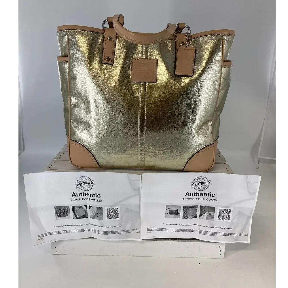 COACH METRO 26141E METALLIC GOLD LEATHER XL TOTE WEEKEND BAG